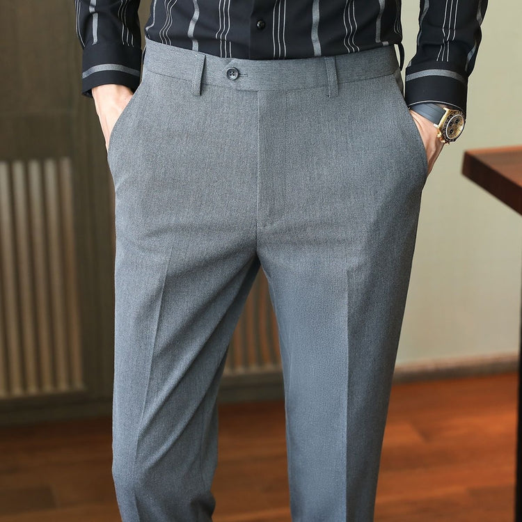 Business Trendy Cropped Non-ironing Suit Pants Medium Gray Nine inch pants