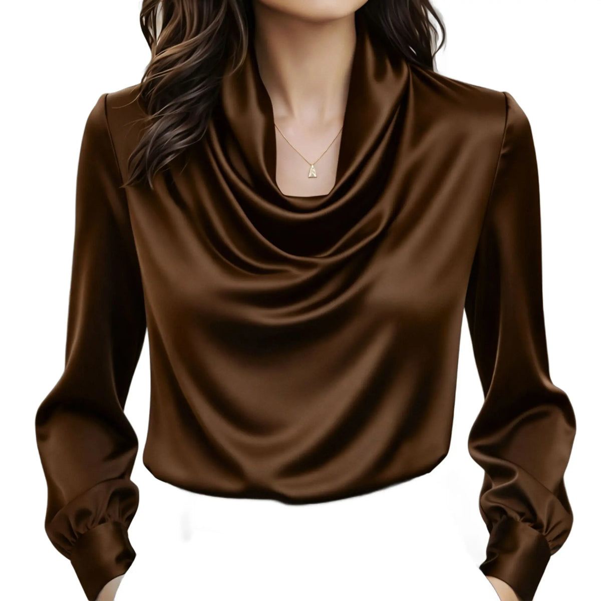 Enhanced product photo of drape neck blouse with detail long sleeve, elegant office wear