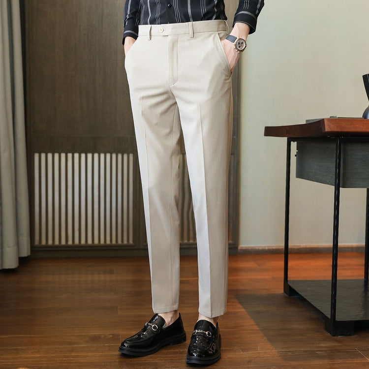 Business Trendy Cropped Non-ironing Suit Pants Khaki Trousers