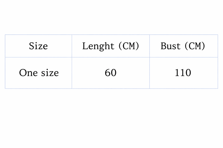 Measurement chart for a garment with size &