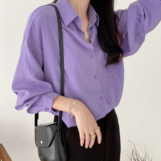 Loose Long-sleeved Solid Color Lapel Shirt
