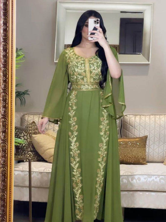 New Middle East Embroidered Cowhide Tawny Robe Evening Gown For Women - Esdeepee