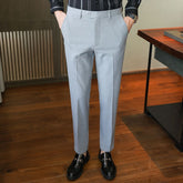 Business Trendy Cropped Non-ironing Suit Pants Light Gray Trousers