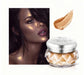 Cosmetic jar with jelly gel and a woman with glowing skin