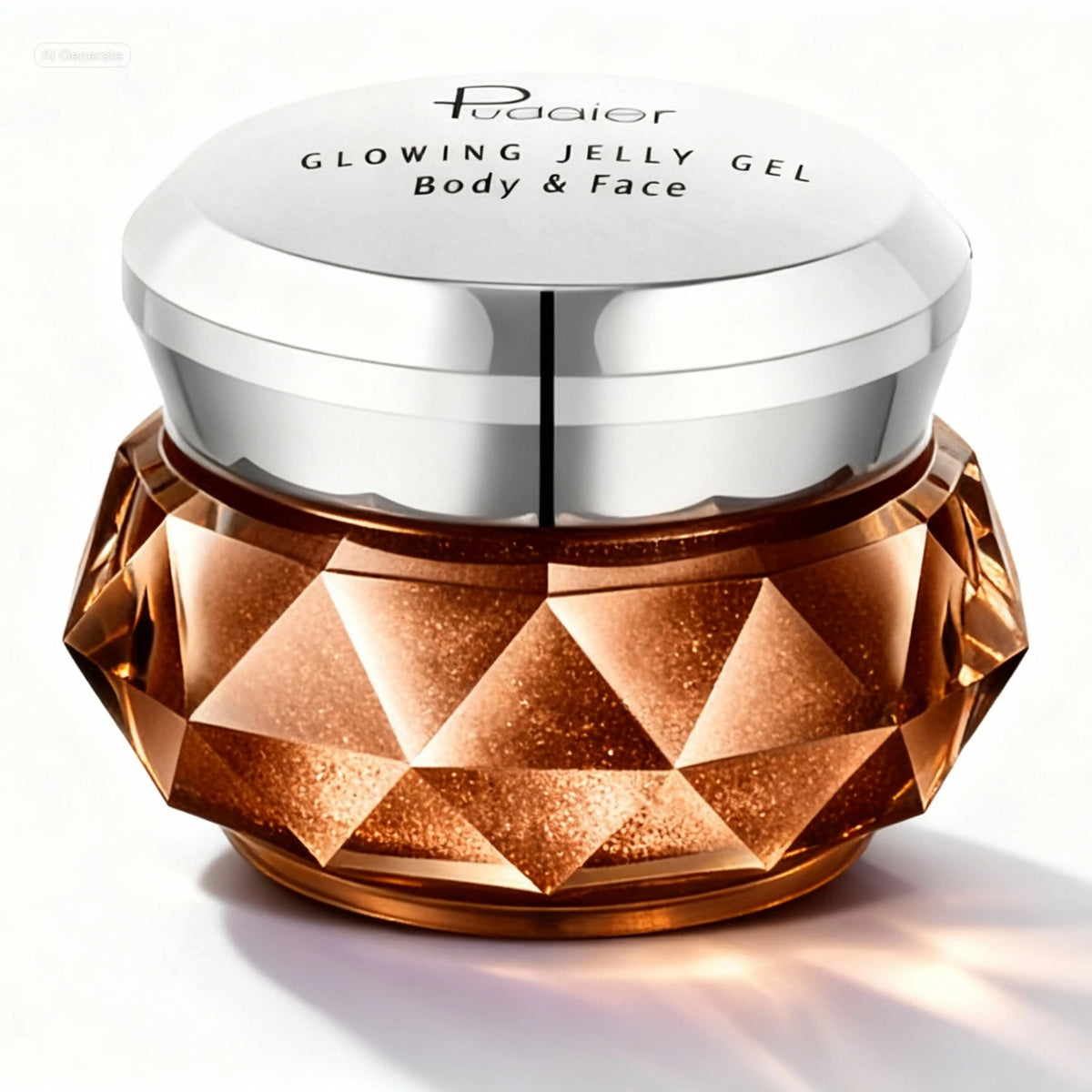 Cosmetic jar with geometric design on a white background