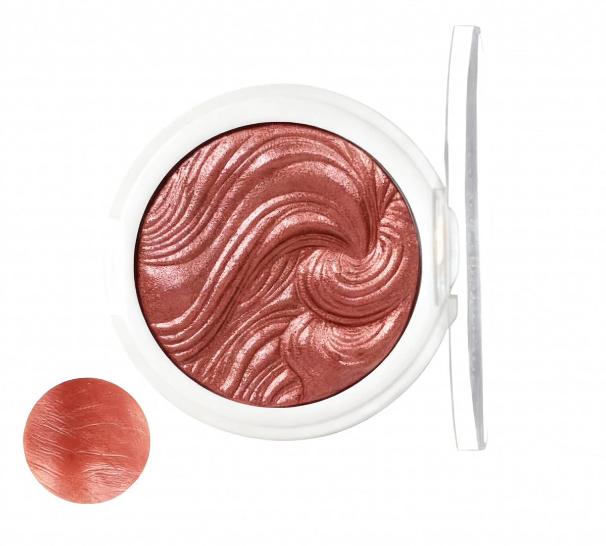 Rainbow highlighter jelly gel for club party makeup, coral variant in open container with lid beside