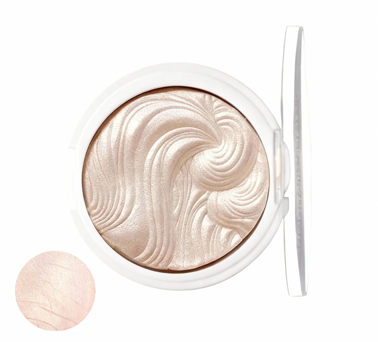 Compact powder with a swirled design on a white background