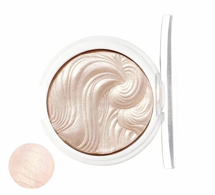 Compact powder with a swirled design on a white background