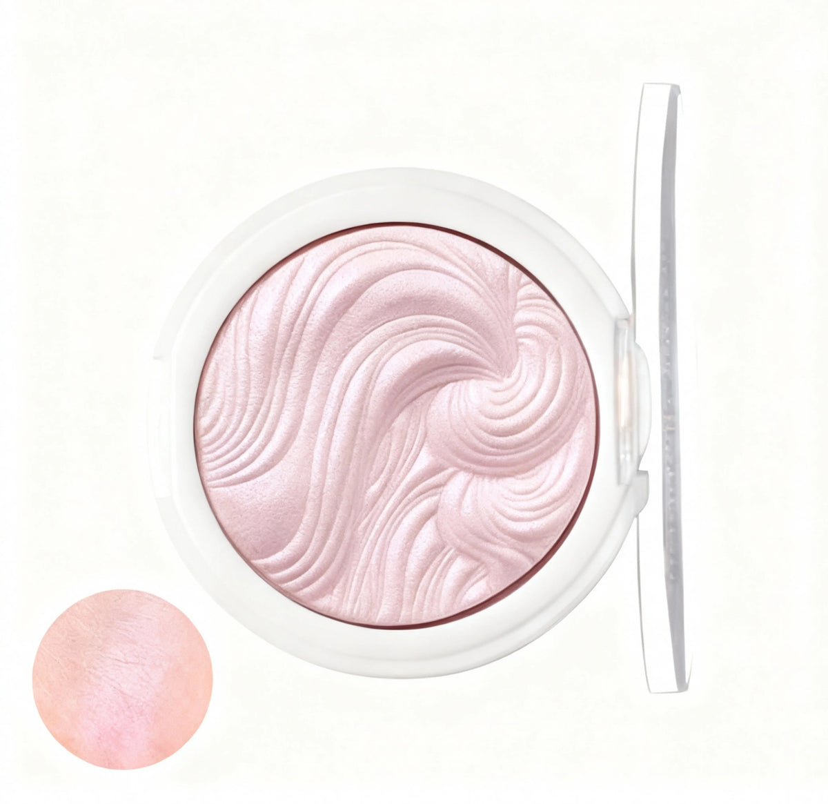 Rainbow highlighter jelly gel for club party makeup, pink variant in open container with lid beside