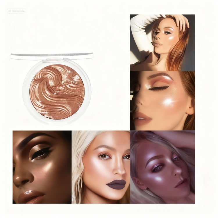 Cosmetic product with swatches on faces and packaging