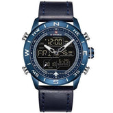 NAVIFORCE 9144 Fashion Gold Men Sport Watches Mens LED Analog Digital Watch Army Military Leather Quartz Watch Relogio Masculino Blue ribbon blue shell