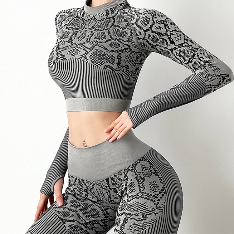 Yoga Clothes Autumn And Winter Tight-fitting Moisture Wicking Sports Suit Women Seamless Knitted Yoga Clothes Women Black gray