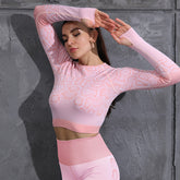 Yoga Clothes Autumn And Winter Tight-fitting Moisture Wicking Sports Suit Women Seamless Knitted Yoga Clothes Women Pink