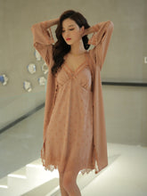 Sexy Pajamas Women New Spring And Summer Sling Lace Nightdress Two-Piece Ice Silk Net Red Night Gown Home Service Pink