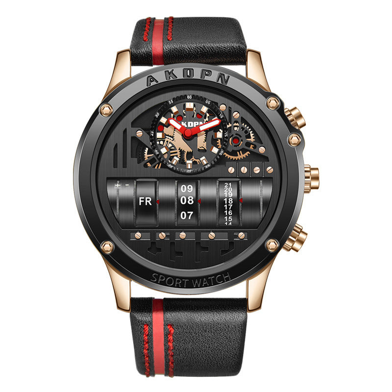 Uniquex Men Wrist Watches Leather Black Silver Creative Black