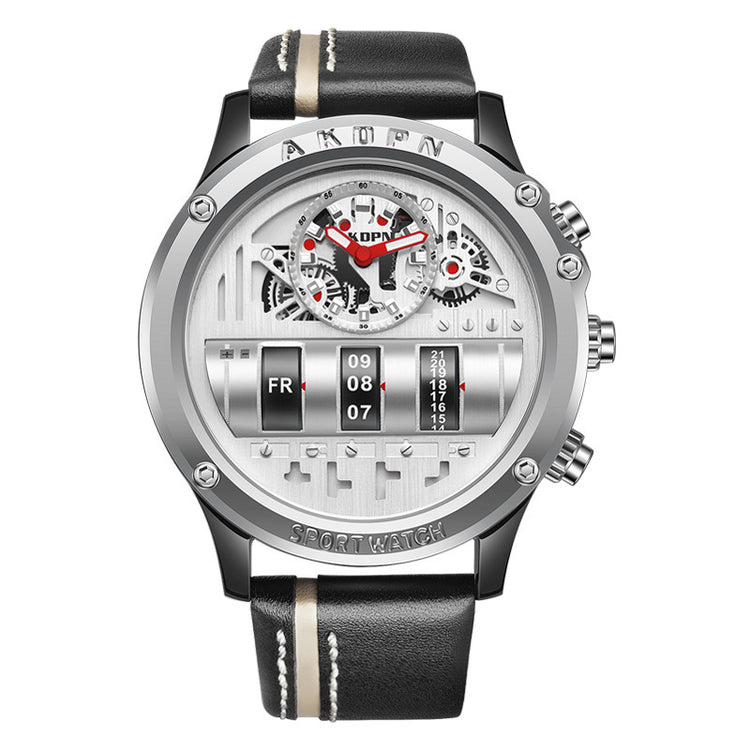 Uniquex Men Wrist Watches Leather Black Silver Creative White