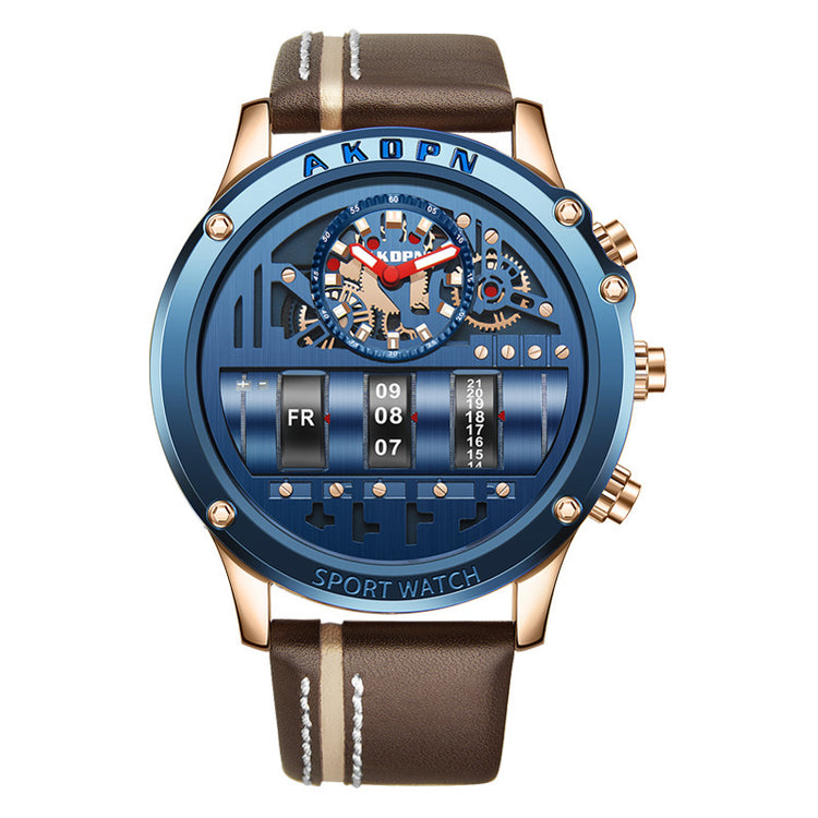 Uniquex Men Wrist Watches Leather Black Silver Creative Blue