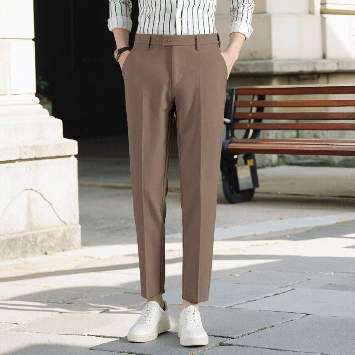 Korean Casual Ankle-length Suit Pants Men Light Coffee