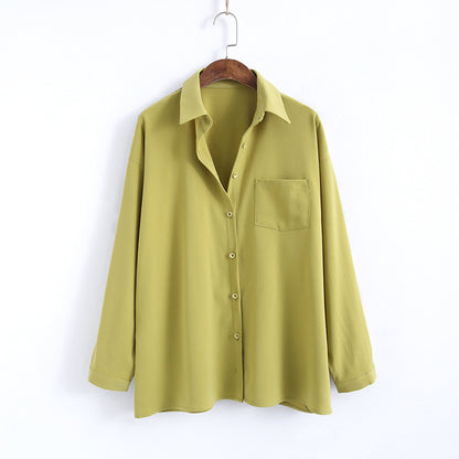 Loose Long-sleeved Solid Color Lapel Shirt