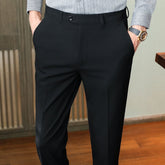 Business Trendy Cropped Non-ironing Suit Pants Black Nine inch pants