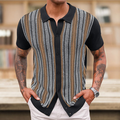 Men’s Casual Striped Jacquard Knitted Polo
