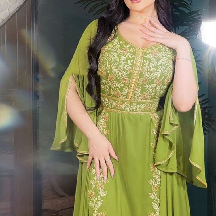 New Middle East Embroidered Cowhide Tawny Robe Evening Gown For Women Green