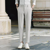 Korean Casual Ankle-length Suit Pants Men Light Gray