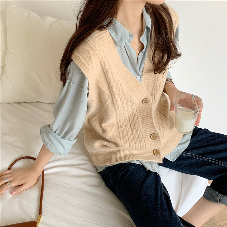 Women Sweaters Wear Korean Style Loose Clothes Apricot One Size