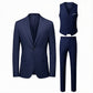 Navy blue suit set with jacket, vest, and pants on a white background