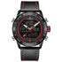 NAVIFORCE 9144 Fashion Gold Men Sport Watches Mens LED Analog Digital Watch Army Military Leather Quartz Watch Relogio Masculino Black red