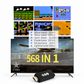 Multimedia device with gaming console and TV displaying various games on screen.