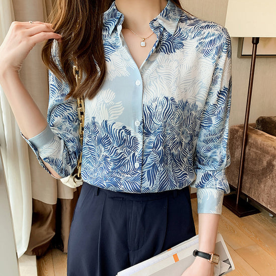 Women’s Printed Lapel Chiffon Shirt
