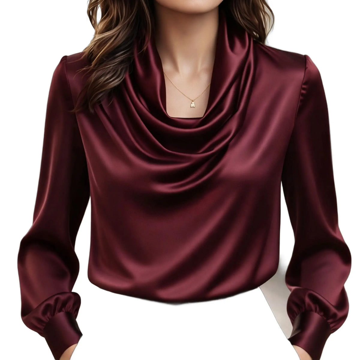 Enhanced product photo of drape neck blouse with detail long sleeve, elegant office wear
