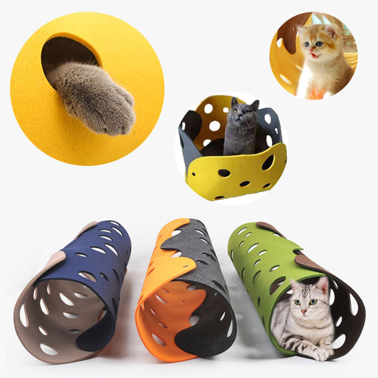 Enhanced product photo of Cat tunnel toy with peepholes for indoor cats