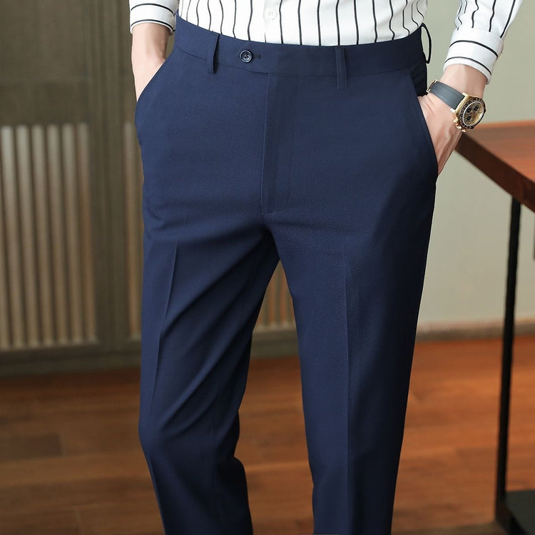 Business Trendy Cropped Non-ironing Suit Pants Navy Blue Nine inch pants