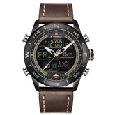 NAVIFORCE 9144 Fashion Gold Men Sport Watches Mens LED Analog Digital Watch Army Military Leather Quartz Watch Relogio Masculino Black yellow