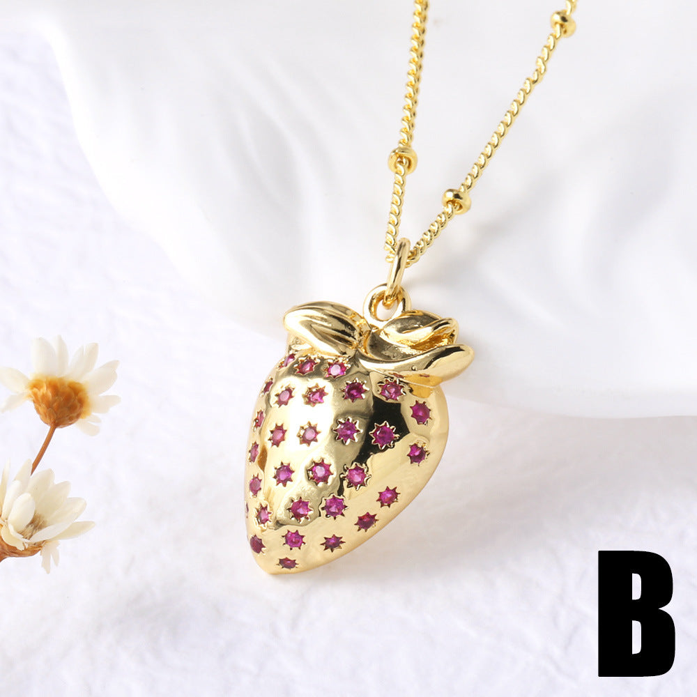 Fruit Strawberry Cherry Pendant Necklace Jewelry For Women B