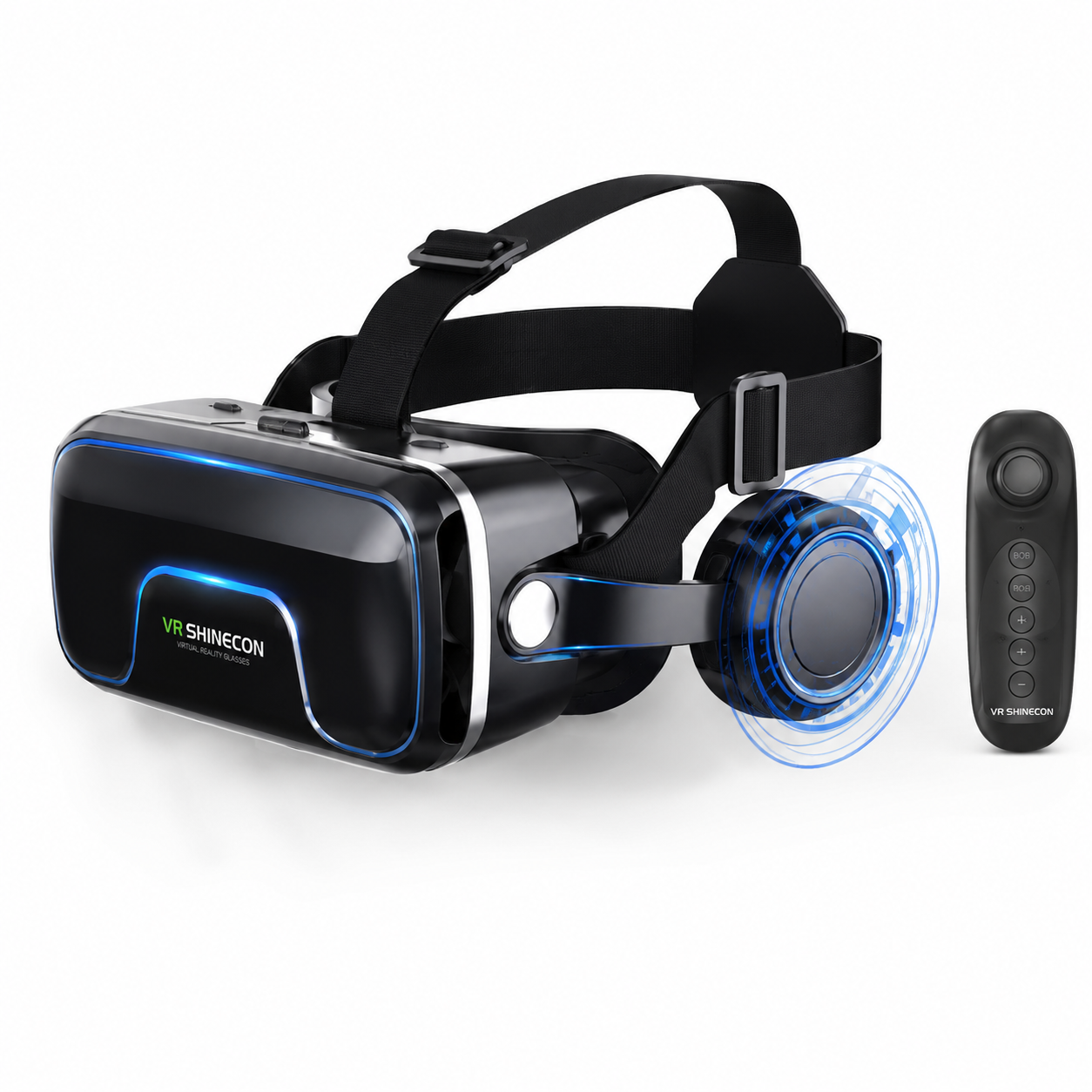 VR headset with controller on a white background