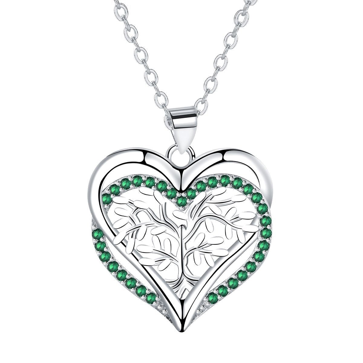 Pendant Jewelry Lucky Tree Heart Necklace For Women White Gold Color
