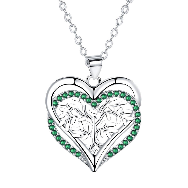 Pendant Jewelry Lucky Tree Heart Necklace For Women White Gold Color