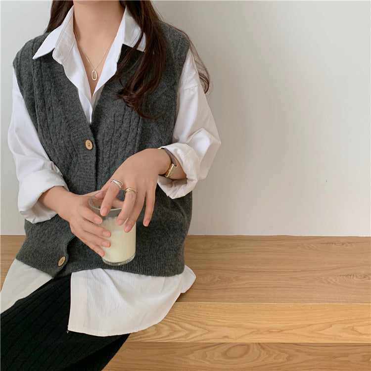 Women Sweaters Wear Korean Style Loose Clothes Dark Grey One Size