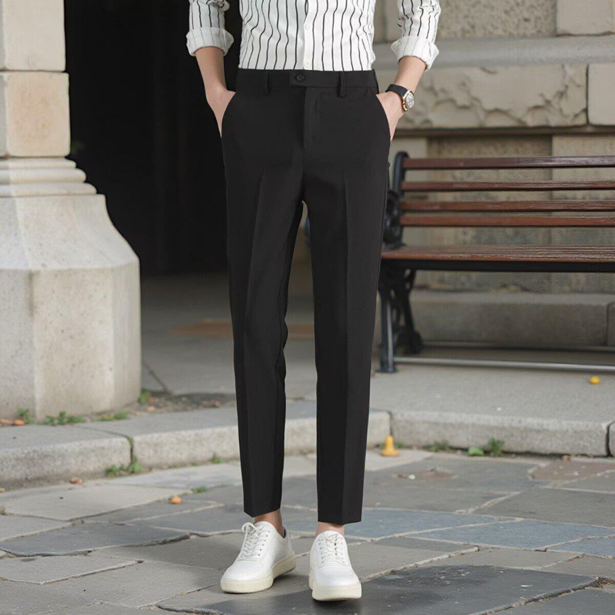Korean Casual Ankle-length Suit Pants Men Black