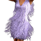 Tassel Elegant Deep V Camisole Gown Dress For Women Purple