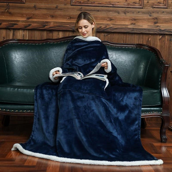 Warm Wearable Blanket with Sleeves – Wool Plush