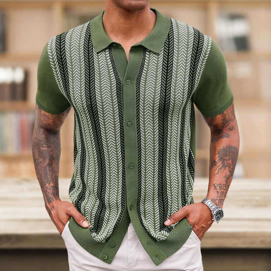 Men’s Casual Striped Jacquard Knitted Polo