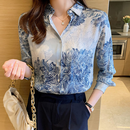 Women’s Printed Lapel Chiffon Shirt