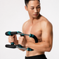 Man using an exercise bar on a plain background