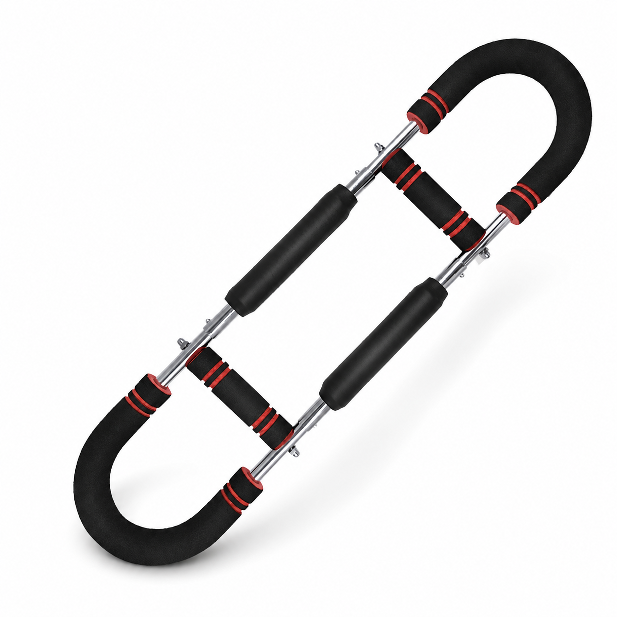 Black and red exercise handle on a white background