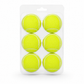 Pack of six yellow tennis balls in a clear plastic packaging on a white background