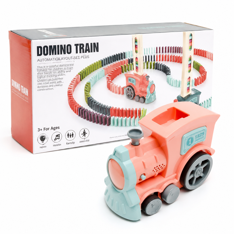 Toy train with colorful track set on a white background